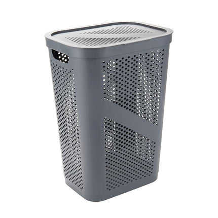 Mind Reader 60L Slim Laundry Hamper, Set of 2, Clothes Basket, Lid, Ventilated, Plastic, 17.25"L x 13.75"W x 23.5"H, Gray