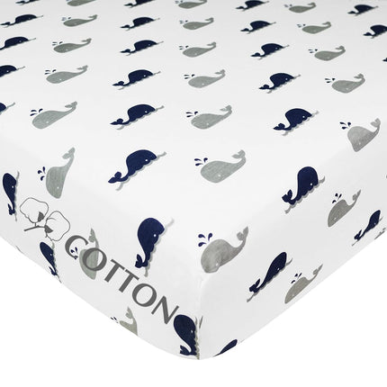 American Baby Company Printed 100% Cotton Jersey Knit Fitted Crib Sheet for Standard Crib & Toddler Mattresses, Navy Whale, for Boys & Girls