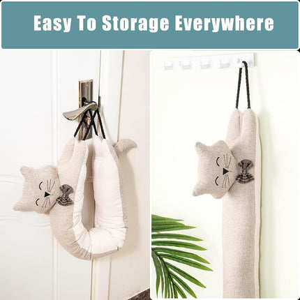 Marwood Under Door Draft Stopper Decorative Wind Stopper 38 inch for Door & Window, Weighted Animal Air Draft Stopper Snake Noise Blocker for Bottom of Door with Hanging Loops - Khaki Cat