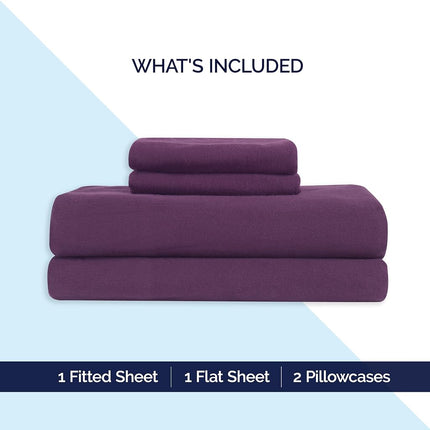 Elegant Comfort Soft 4-Piece 100% Turkish Cotton Flannel Sheet Set - Premium Quality, Deep Pocket Fitted Sheet, Ultra Soft, Cozy Warm and Anti-Pill Flannel Sheets - Twin, Purple