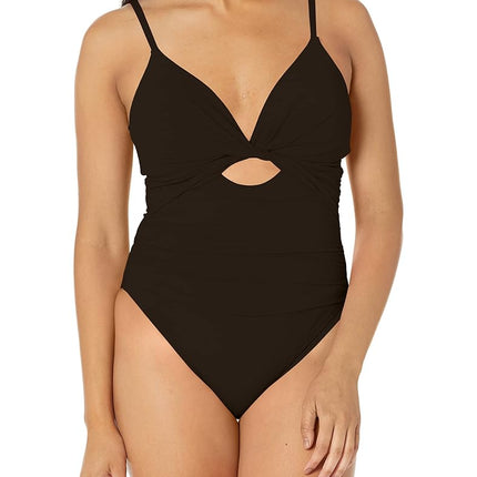 Maillot de bain une pièce La Blanca Twist Keyhole Front Over The Shoulder, Noir, 12