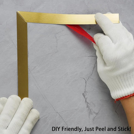 Hungbak Peel and Stick Metal Trim, Flexible Stainless Steel Molding for Wall, Fireplace, Mirror Frame, Craft and Home Decoration (Shiny Gold, 6m x 5cm)