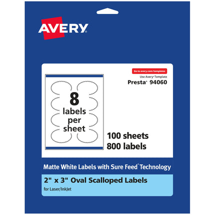 Avery Matte White Oval Scalloped Labels with Sure 