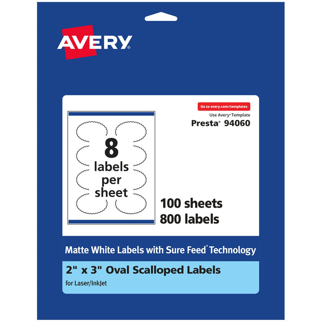 Avery Matte White Oval Scalloped Labels with Sure 