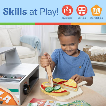 Melissa & Doug Wooden Pizza Toy Shop – Kitchen with Oven & Food Set | Role Play for Children | Age 3+ - FSC Certified