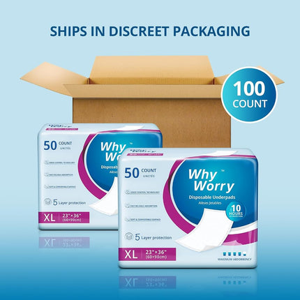 WhyWorry Disposable Incontinence Bed Pads for Adults, 60 x 90 cm, 100 Count