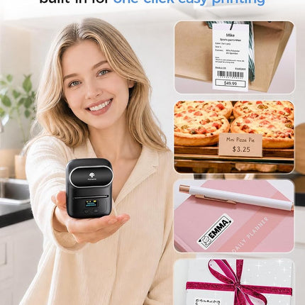 Phomemo M110 Label Printer Machine - Desktop Thermal Label Printer, Bluetooth Labeling Machine for Phone & Tablet, Mini Sticker Printer for Shipping, Address, Clothes, Barcode, Retail (Black)