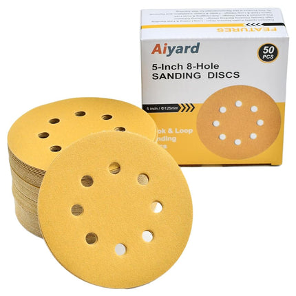 Aiyard 5-Inch 8-Hole Hook and Loop Sanding Discs 1