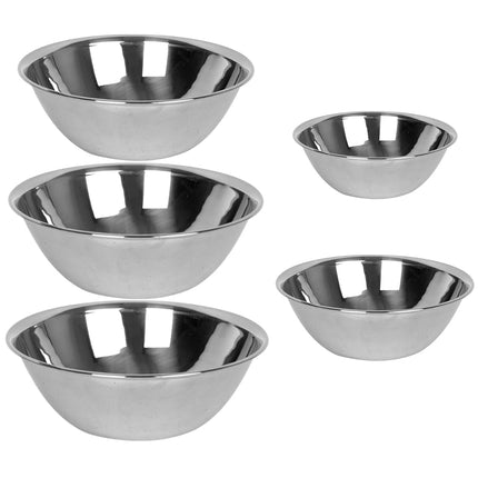 FSE Commercial Mixing Bowl Set, 5 Piece Set, Includes 5 qt., 4 qt., 3 qt., 1.5 qt., 3/4 qt., Stainless Steel, Medium Weight
