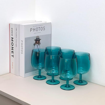 Yanglonghui 15 Ounce Plastic Wine Glasses Set of 6,Unbreakable Acrylic Wine Glasses,Reusable Colored Plastic Goblets Stackable,Dishwasher Safe Bpa Free Ideal for Parties (Cyan, 12 Ounce)