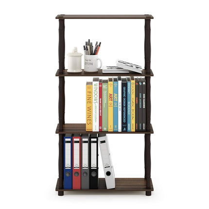 Furinno TURN-N-TUBE Storage Shelves, 4-Tier Book Shelf, Corner Shelf, Toolless Open Shelves, Classic Tubes, for Organization and Storage, Living Room, Home Office, Walnut