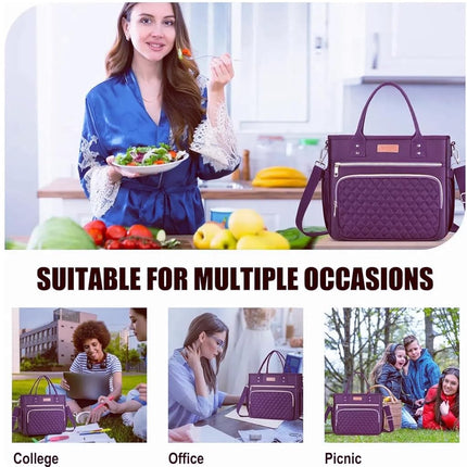 EASYA Large Women Lunch Bags for Work Insulated/Insulated Adult Lunch Box for Womens/Nylon Thermal Lunch Bag for Women/Leakproof Cooler Lunch Tote Bag with Storage Pocket (Mirage Purple)