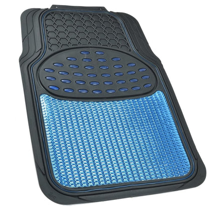 BDK Metallic Rubber Floor Mats for Car SUV & Truck - Semi Trimmable, 2 Tone Color Heavy Duty Protection (Blue/Black)
