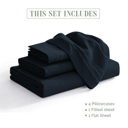 Elegant Comfort Luxurious 1500 Premium Hotel Quality Microfiber 4-Piece Sheet Set, 18-24 Inches Deep - Extra Deep Pocket Sheets - Ultra Soft 4PC Deep Pocket Sheets, King, Black