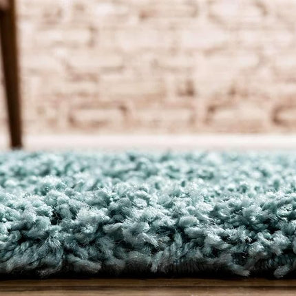 Unique Loom Solo Solid Shag Collection Modern Plush Light Slate Blue Runner (3' x 10')