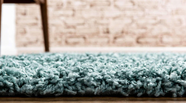 Unique Loom Solo Solid Shag Collection Modern Plush Light Slate Blue Runner (3' x 10')