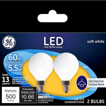 G E Lighting 25923 5.5W LED G16 Bulb (2 Pack), 26 Piece