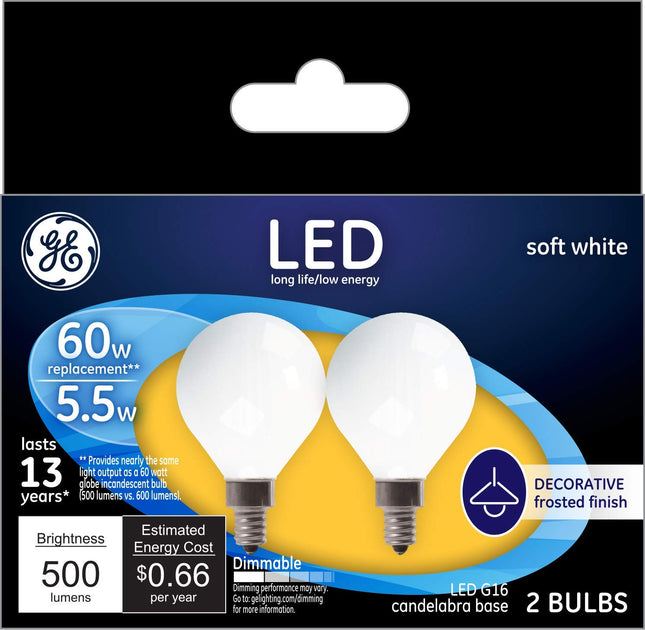 Bombilla LED G16 de 5.5 W de GE Lighting 25923 (paquete de 2), 26 unidades