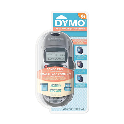 DYMO Bundle LetraTag 100H Handheld Label Maker with 3 Bonus Labeling Tapes, Easy-to-Use, Great for Home and Office Organization, Silver