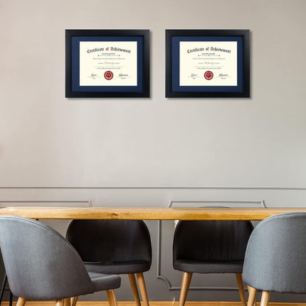 Cadres pour certificats ELSKER&HOME 8,5 x 11 noir, conviennent aux diplômes 8,5 x 11 avec passe-partout bleu ou 11 x 14 sans passe-partout, verre incassable, cadre pour documents, diplômes, photos, récompenses pour table ou mur.