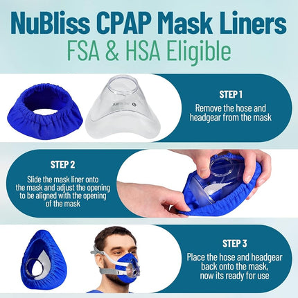 Nubliss CPAP Mask Liners - 4-Pack Soft Cushion Mask Cover Compatible with F20 Mask, F10 Mask, A Variety of Nasal Masks, Mouth Masks, & Most Full Face Masks - Washable, Reusable, Lightweight (Blue)
