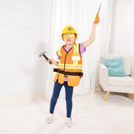 Melissa & Doug Disfraz de trabajador de la construcción, juguetes para juegos de rol, disfraz para niños y niñas, disfraces de constructor, ropa para disfrazarse para niños o niñas, regalos de juego de imitación para edades de 3 a 6 años