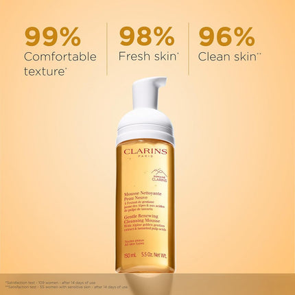 Clarins Gentle Renewing Cleansing Mousse | Cleanses, Gently Exfoliates & Refreshes | Foaming Mousse |Soap-No|SLS-No | Dermatologist Tested | Exfoliating Tamarind Pulp Extract Rich In AHAs | 150 ml
