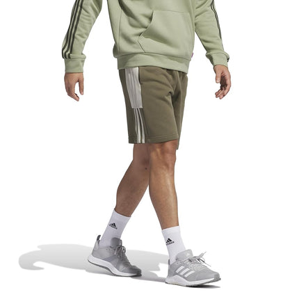 adidas Men's Essentials 3-Stripes Fleece Color Block Shorts, Olive Strata/Putty Grey, X-Large Tall