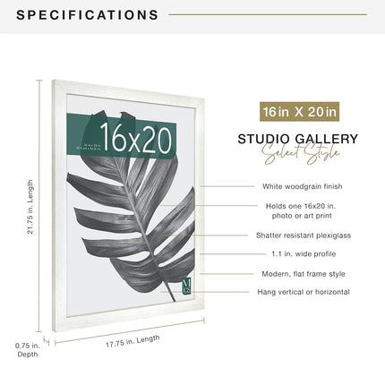MCS Studio Gallery 16x20 Picture Frame White Woodgrain, Photo Frame for Photos, Posters & Art Prints (1-Pack)