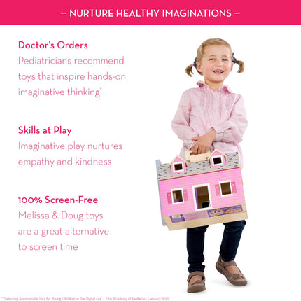 Melissa & Doug Casa de muñecas de madera plegable con 2 muñecas y muebles de madera, casa de muñecas pequeña portátil para niños a partir de 3 años