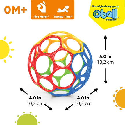 Bright Starts Oball Easy Grasp Classic Ball BPA-Free Infant Toy in Red, Yellow, Green, Blue, Age Newborn and up, 4 Inches