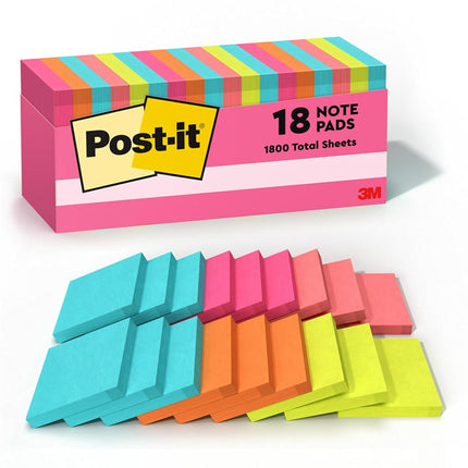 Post-it Notes, 3 in x 3 in., 18 Sticky Notes Pads, 100 Sheets per Pad, Poptimistic Collection, School Supplies and Oﬃce Products, The Original Post-it Note
