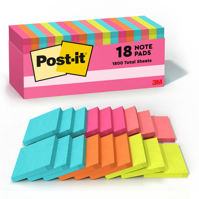 Post-it Notes, 3 in x 3 in., 18 Sticky Notes Pads,