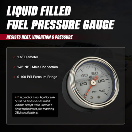 Manomètre de pression de carburant Aeromotive 15633 - 0 à 100 psi