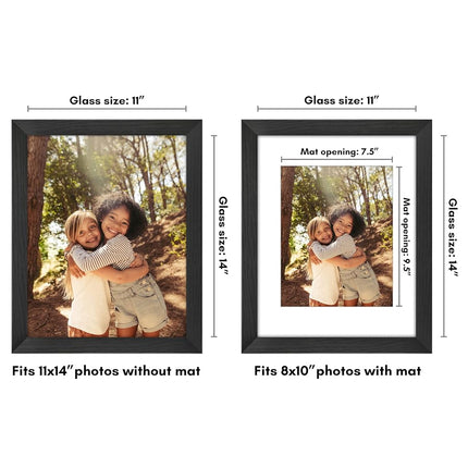 Americanflat 11x14 Poster Frame - Black Engineered Wood with Shatter-Resistant Glass - Matted to 8x10 Photo Size - Hudson Collection - Wide Picture Frame for Wall Display - Black
