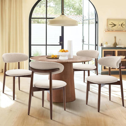 COLAMY Juego de 6 sillas de comedor de madera, sillas de comedor modernas tapizadas en tela, sillas laterales de cocina rústicas con reposapiés, beige