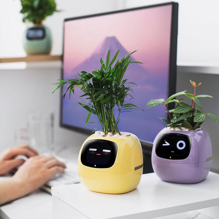 PLANTSIO Smart pet Planter Robot Guidance on Plant Care with Emojis, Adorable Plant Companion with Rich Gesture Interaction, Neat Desk Setup Gift (Butter)