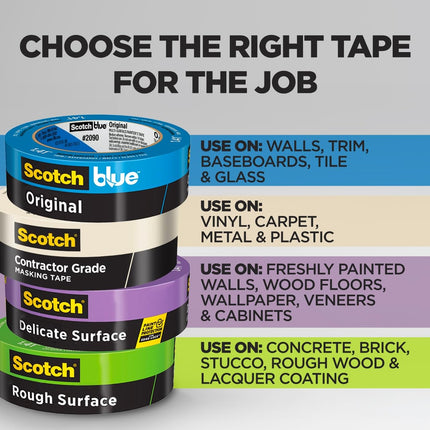 Scotch Contractor Grade Masking Tape, 0.94 inches by 60.1 yards (360 yards total), 2020, 6 Rolls