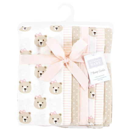 Hudson Baby Unisex Baby Flannel Burp Cloth 7pk, Pink Taupe Bear, One Size