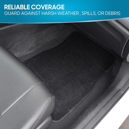 BDK Premium Black Carpet Floor Mats for Cars - Universal Fit Interior 4-Piece Car Mats Full Set with Vinyl Heel Pad Protector - Cute Car Accessories Interior Floor Covers for SUVs & Trucks