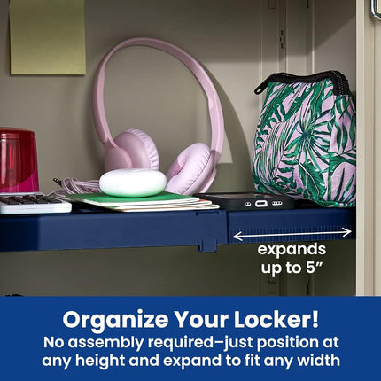 LockerMate Adjust-A-Shelf 6-Piece Locker Accessories Set, Extends to Fit Your Locker, Includes Storage Drawer, Mirror, Whiteboard, Storage Cup, Navy, Blue (50924KIT-NVY)