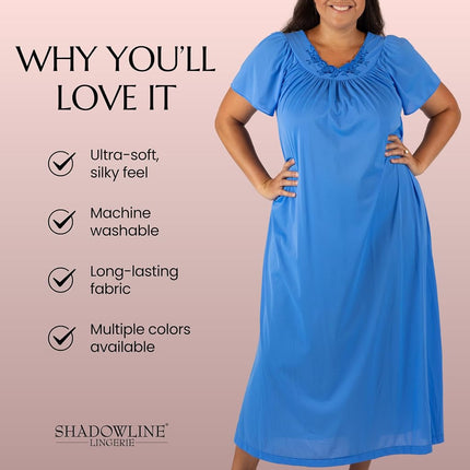 Shadowline Women's Long Gown with Flower Petal Embroidery and Flutter Sleeves Medium Sapphire