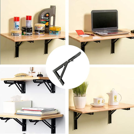Folding Shelf Brackets, 8 Inch Heavy Duty Foldable Brackets for Wall Mounted Table, 4 Pcs Collapsible Space-Saving Shelf Supports