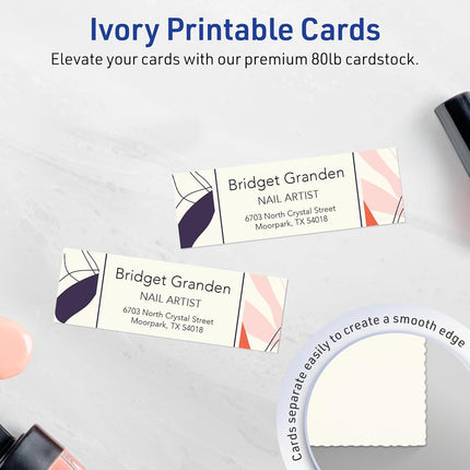 Avery Printable Rectangle Mini Business Cards, Sure Feed Technology, 1" x 3", Matte Ivory Cardstock, Print-To-The-Edge, Laser/Inkjet Printable, 800 Total
