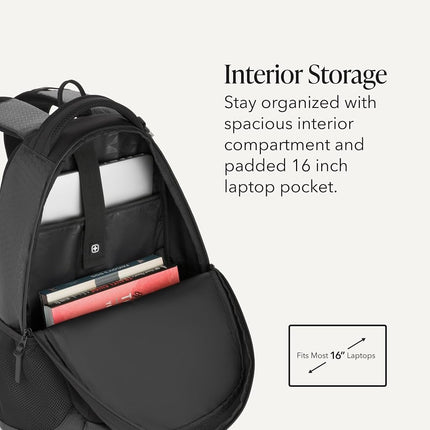 SWISSGEAR Cecil Laptop Backpack Fits up to 16-Inch Laptop, Daypack for Travel and Work, Black Hex, 18-Inch