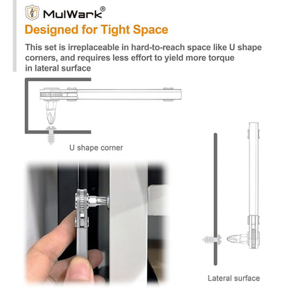 MULWARK 11pc 1/4 Mini Ratchet Wrench Close Quarters Pocket Screwdriver Set with High Torque & Low Profile- Micro Right Angle EDC Tool with 90 Degree Mini Offset Reversible Drive Handle& Multi Hex Bit