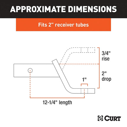 CURT 45260 Class 3 Trailer Hitch Ball Mount, Fits 2-Inch Receiver, 7,500 lbs, 1-Inch Hole, 2-In Drop, 3/4-Inch Rise