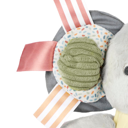 Skip Hop Bandana Buddies Soft Textured Baby Activity and Teething Toy for Multi-Sensory Play with Rattles, Crinkle Sounds, Squeaker and Mirror, Attaches to Stroller and Car Seat, Elephant, Age 0+
