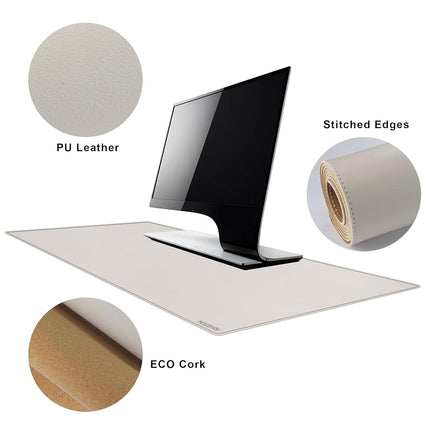 MAIDERN 100 x 40cm Cork & Leather Desk Pad, Large XXL Desk Mat, Full Desk Mouse Pad, Dual Sided Desk Pad, Desk Pad Protector for Gaming Home Office (Cream)