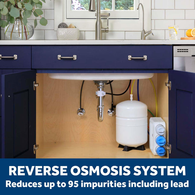 GE 3 Stage Reverse Osmosis Under Sink Water Filtration System with Faucet & Filters | Reduces 95+ Impurities Including Lead, Chlorine, Arsenic | Filters FQ18PN, FQ18MN |GXRQ18NBN